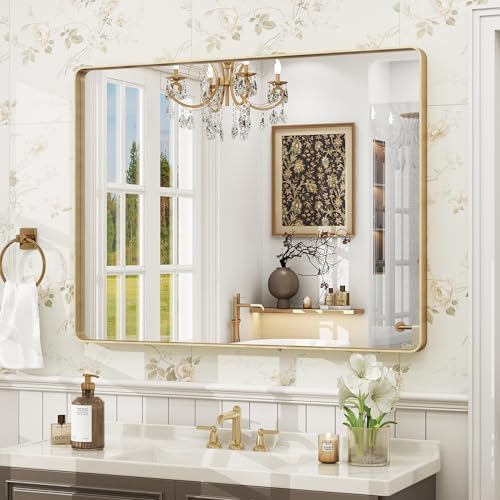40x30 Inch Gold Framed Bathroom Mirror