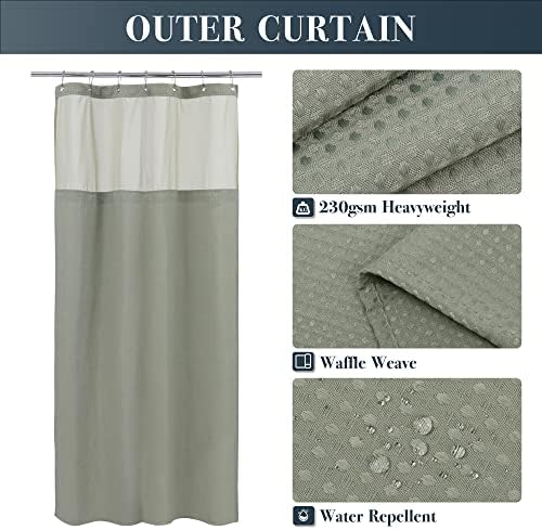 N&Y HOME Stall Waffle Weave Shower Curtain with Snap-in Liner 36x72, Sage