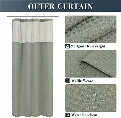 N&Y HOME Stall Waffle Weave Shower Curtain with Snap-in Liner 36x72, Sage