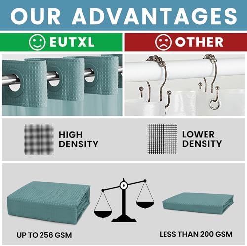 EUTXL Heavyweight No Hook Shower Curtain with Liner, Teal,71x86