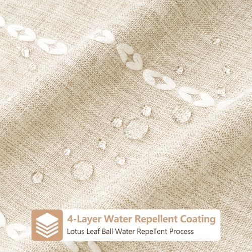 Seenus Boho Farmhouse Beige Linen Textured Shower Curtain, 72 x 84 Inch Extra Long Soft Fabric Shower Curtain Heavyweight with Tassels, Cream White Striped Bathroom Décor Curtain Water Repellent