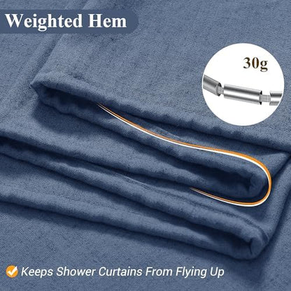 Naturoom Linen Shower Curtain 72 Inch for Bathroom Vintage Blue 1 Panel