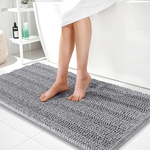 OLANLY Thick Bathroom Runner Rugs 44x24, Soft Chenille Long Bath Rugs, Grey
