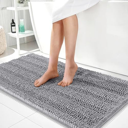 OLANLY Thick Bathroom Runner Rugs 44x24, Soft Chenille Long Bath Rugs, Grey