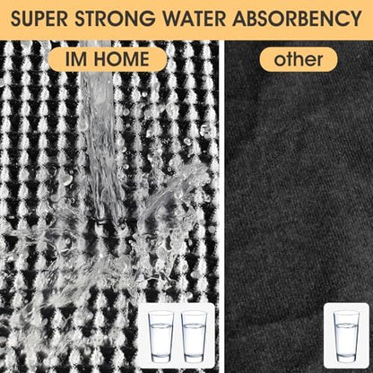 IM HOME Extra Large Waffle Bath Mat Black & Cream 6'x2'(72" x 24"), Boho Woven Modern Bath Mat Rugs, Absorbent Non Slip Bathroom Rugs, Soft Washable Bath Rugs with Tassels for Bathroom