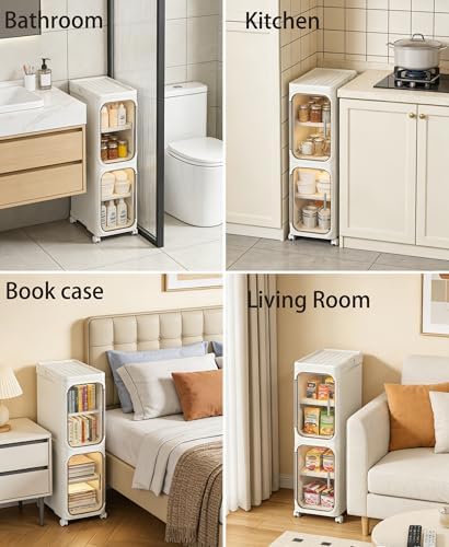 2-Tier Narrow Storage Cabinet Slim Bathroom Skinny Organizer with Wheels