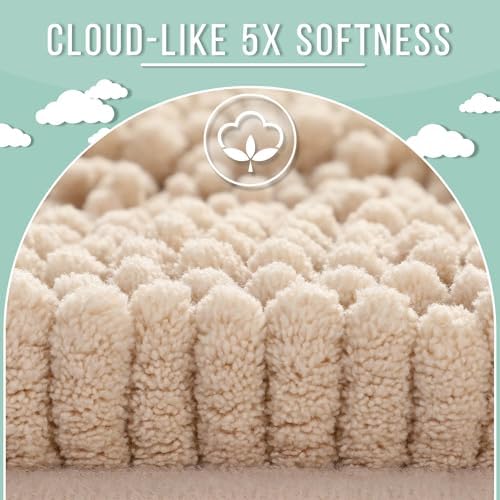 Yimobra Bathroom Rug Mat, Non Slip and Super Absorbent Bath Mat, Machine Washable Quick Dry, Ultra Plush Chenille Shower Rugs for Bathroom Floor Sink Tub and Shower Outside, Beige, 24 x 17
