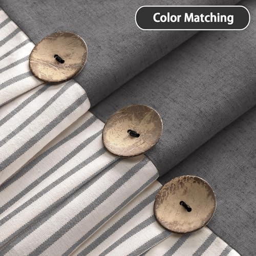 Farmhouse Shower Curtain Button Grey-Grey Stripe 72" W x 72" L