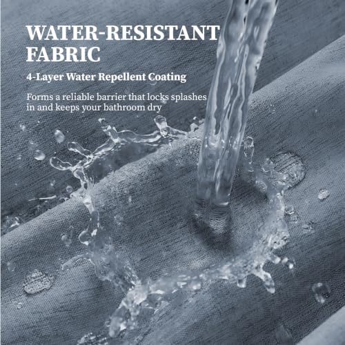 BTTN Extra Long Linen Textured Waterproof Shower Curtain, 72x96, Blue Gray