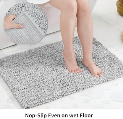 Disolla Silver Bathroom Rug 20x32 Inch - Luxury Chenille Bath Mat, Thick Shaggy Plush Absorbent Rug, Non-Slip Machine Washable Mats for Bathroom Floor & Decor