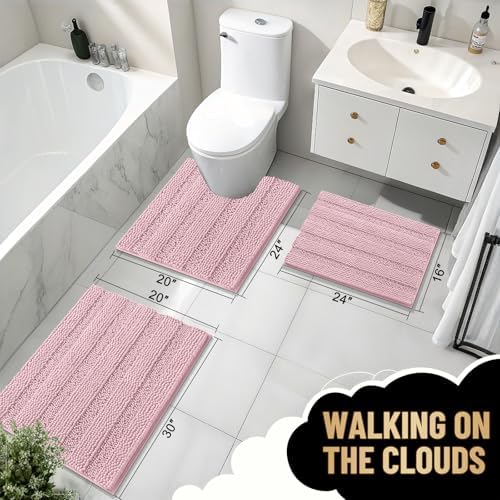 OLANLY Thick Small Bathroom Rugs 24x16, Soft Chenille Bath Rugs, Dusty Rose