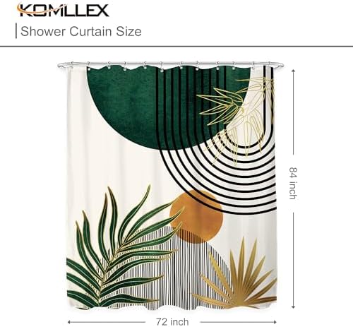 KOMLLEX Mid Century Green Boho Abstract Modern Bathroom Shower Curtain Set