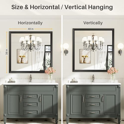 Briivue Black Metal Framed Bathroom Wall Mirror, 40x38 Inch