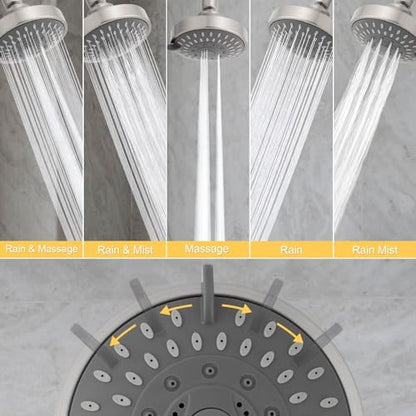 AISOSO High Pressure Rain Shower Head 5 Mode Showerhead 4.1" Brushed Nickel