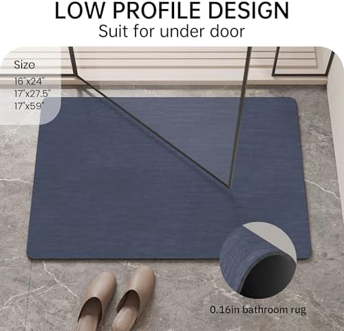 Mecko Bath Mat 16"x24",Ultra Thin Bathroom Rug fit Under Door Navy Blue