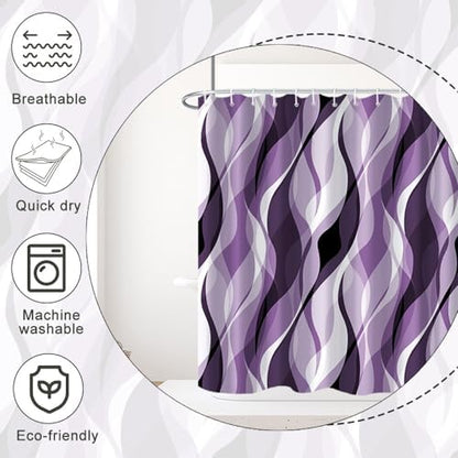Purple Striped Shower Curtain with Hooks for Bathroom 72x78 Inch