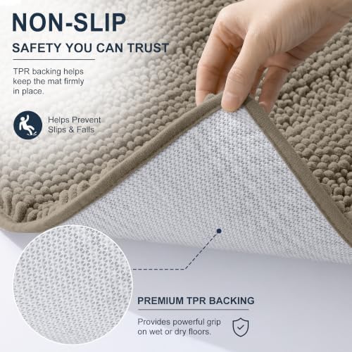 Smiry Thick Chenille Bathroom Runner Rugs 44x24, Soft Bath Mat, Warm Taupe