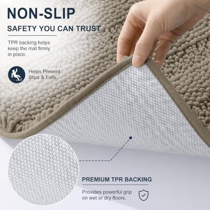 Smiry Thick Chenille Bathroom Runner Rugs 44x24, Soft Bath Mat, Warm Taupe
