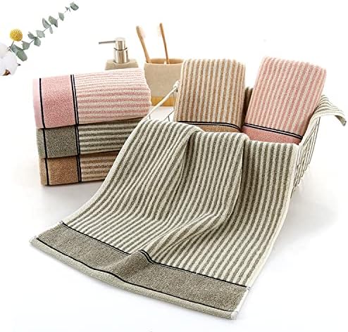 Pidada Hand Towels Set of 2 100% Cotton Striped Pattern Absorbent Soft Decorative Towel for Bathroom (Gray Brown)
