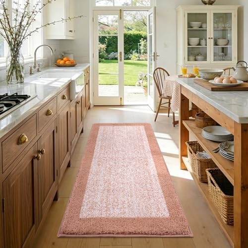 48x24 Long Bathroom Rugs Non Slip Washable, Soft Absorbent Bath Mat Pink