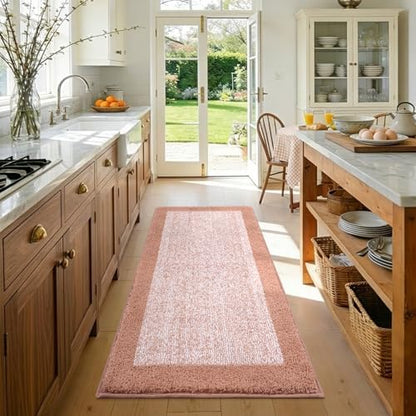48x24 Long Bathroom Rugs Non Slip Washable, Soft Absorbent Bath Mat Pink