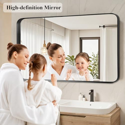 Black Bathroom Vanity Mirror Over Sink 30x50, Large Wall Rectangle Mirror
