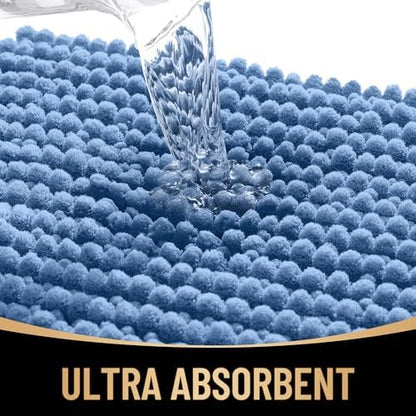OLANLY Thick Chenille Bathroom Runner Rugs Mats 47x17, Cornflower Blue