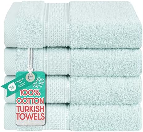 American Soft Linen Salem Washcloth Sets, 4 Piece Luxury 600 GSM 100% Cotton Washcloths for Bathroom, 13x13 inches Washrags Premium Quality Hand Face Towels, Mint