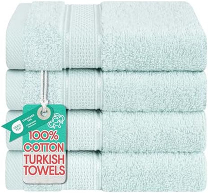 American Soft Linen Salem Washcloth Sets, 4 Piece Luxury 600 GSM 100% Cotton Washcloths for Bathroom, 13x13 inches Washrags Premium Quality Hand Face Towels, Mint