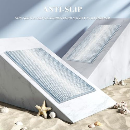 BSICPRO Large Bathroom Rugs Runner, 22x60 Striped Bath Mats, Ice Blue