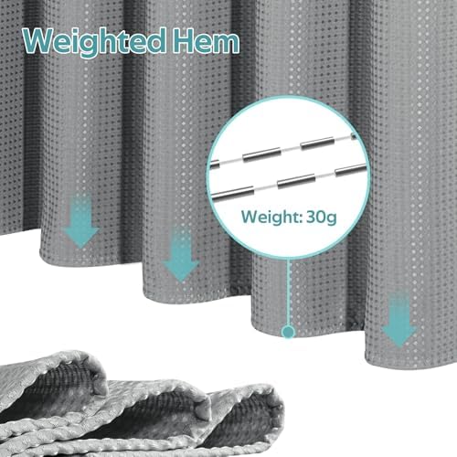 Vipfree 3 in 1 Shower Curtain Set, Waffle Shower Curtain and Liner Set with 12 Double Sided Shower Curtain Hooks, 258GSM Luxury Weighted Cloth Shower Curtains for Bathroom, 72 W x 72 H, Grey