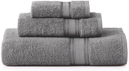 LANE LINEN Bathroom Towel Set 3 Piece Soft Absorbent Quick Dry - Cool Grey