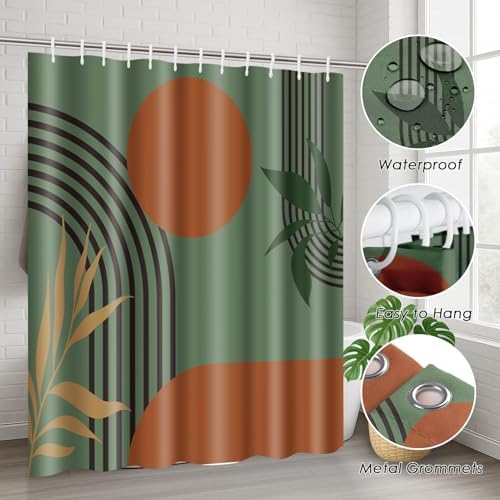 Bathroom Sets with Shower Curtain and Rugs, Boho 4 Pcs Mid