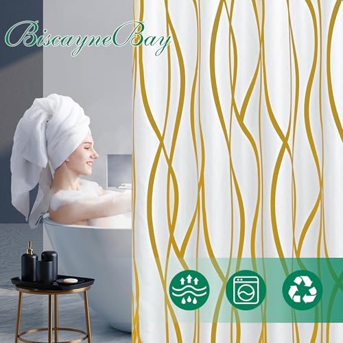 Fabric Modern Extra Long Shower Curtains for Bathroom-Textured Gold & White