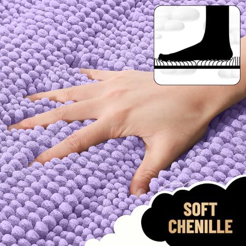 OLANLY Thick Bathroom Runner Rugs 47x17, Soft Chenille Bath Rugs, Lavender