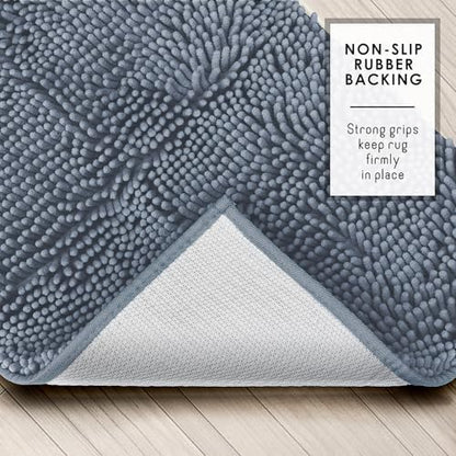 Hearth & Harbor Bathroom Rugs, Chenille Bath Mat - Machine Washable Bath Mats for Bathroom Non-Slip Backing Rubber, Quick Dry Bathroom Mat, 17 x 24 + 20 x 24 - Stone Blue