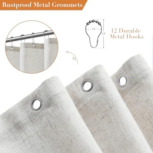 Nanspring Linen Shower Curtain for Bathroom 72x72 Inch 1 Panel Boho Color