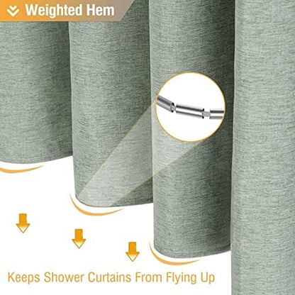 BTTN Sage Green Linen Textured Waterproof Fabric Shower Curtain Set, 72x72