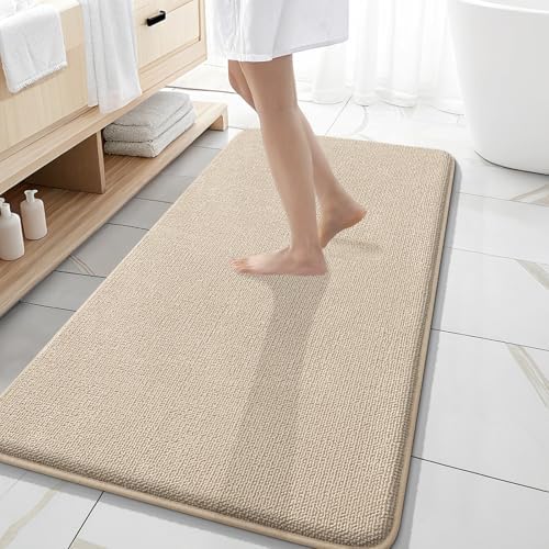OLANLY Memory Foam Bathroom Runner Rugs 47x20, Absorbent Long Mat, Beige