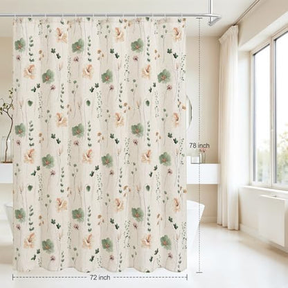 Gibelle Sage Green Linen Watercolor Floral Fabric Shower Curtain, 72x78