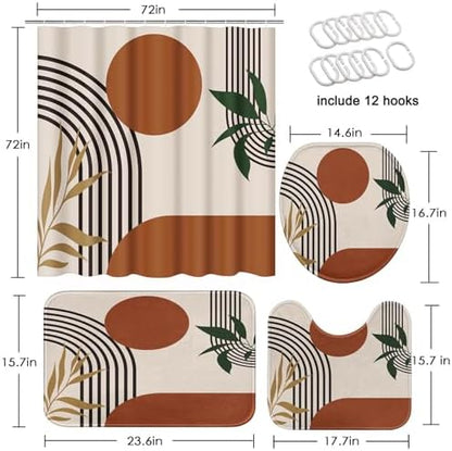 Bathroom Sets with Shower Curtain and Rugs, 4 Pcs Geometric Boho