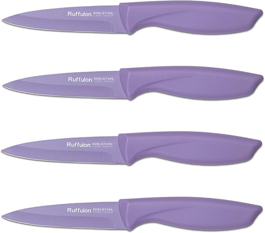 Paring Knife Set, 4PCS Stainless Steel Paring Knife Set, Ultra Sharp Fruit and Vegetable Knives, 3.5-Inch Kitchen Knives, Razor-Sharp Knife,Ergonomic Handle Design,Purple.