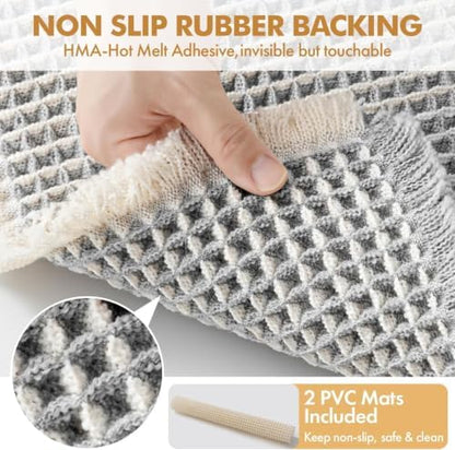 MIULEE Set of 2 Waffle Bathroom Rugs LightGrey&Cream 17"x24"+20"x32"