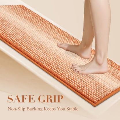 BSICPRO Fall Bathroom Rugs, 20x32 Chenille Bath Mats, Pumpkin Orange