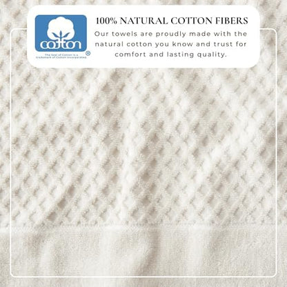 Great Bay Home Bath Towels - 100% Cotton 6 Piece Towel Set - Diamond Waffle Weave - Absorbent, Durable, Quick-Dry Towels for Bathroom (Ivory)