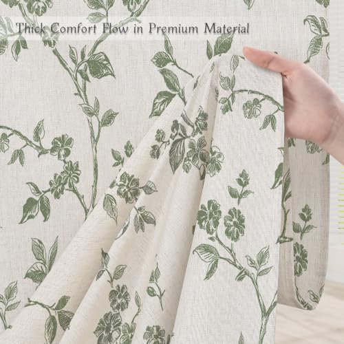 MitoVilla Extra Long Linen Floral Shower Curtain for Bathroom,72 x 84
