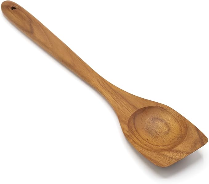 FAAY Left-Hand Wooden Chopper – 13.5” Teak Meat Chopper for Left-Handed Cooking, Flat-Edge Tool for Breaking Up Ground Beef, Scraping & Stirring, Handcrafted Thai Teak, Safe for Nonstick Cookware