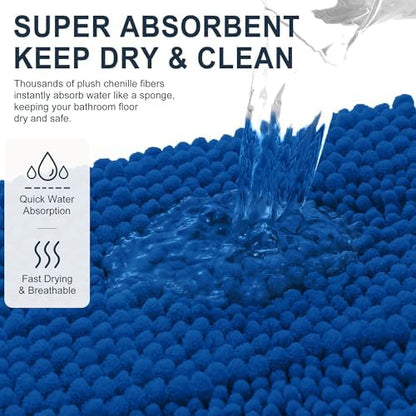 Smiry Thick Chenille Bathroom Runner Rugs 44x24, Bath Mat, Deep Navy Blue