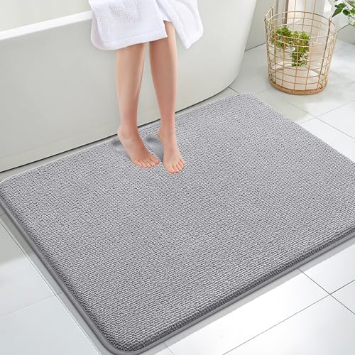 OLANLY Thick Memory Foam Large Bathroom Rug 40x32, Absorbent Bath Mat, Grey