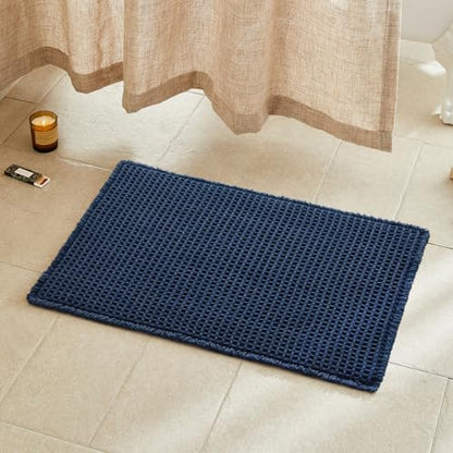 TYUU Waffle Bath Mat, Boho Bathroom Rugs Non Slip, 30x20 Navy Blue